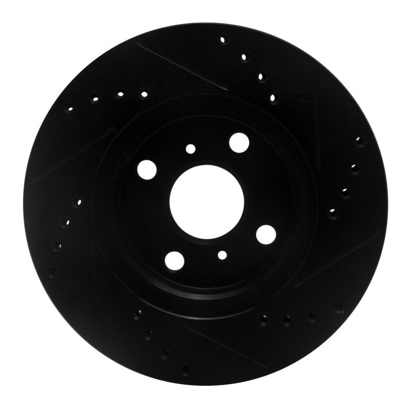 Toyota Echo Brake Rotor (1) - Front Left - R1 Concepts - Drilled & Slotted - Black - `00-`05